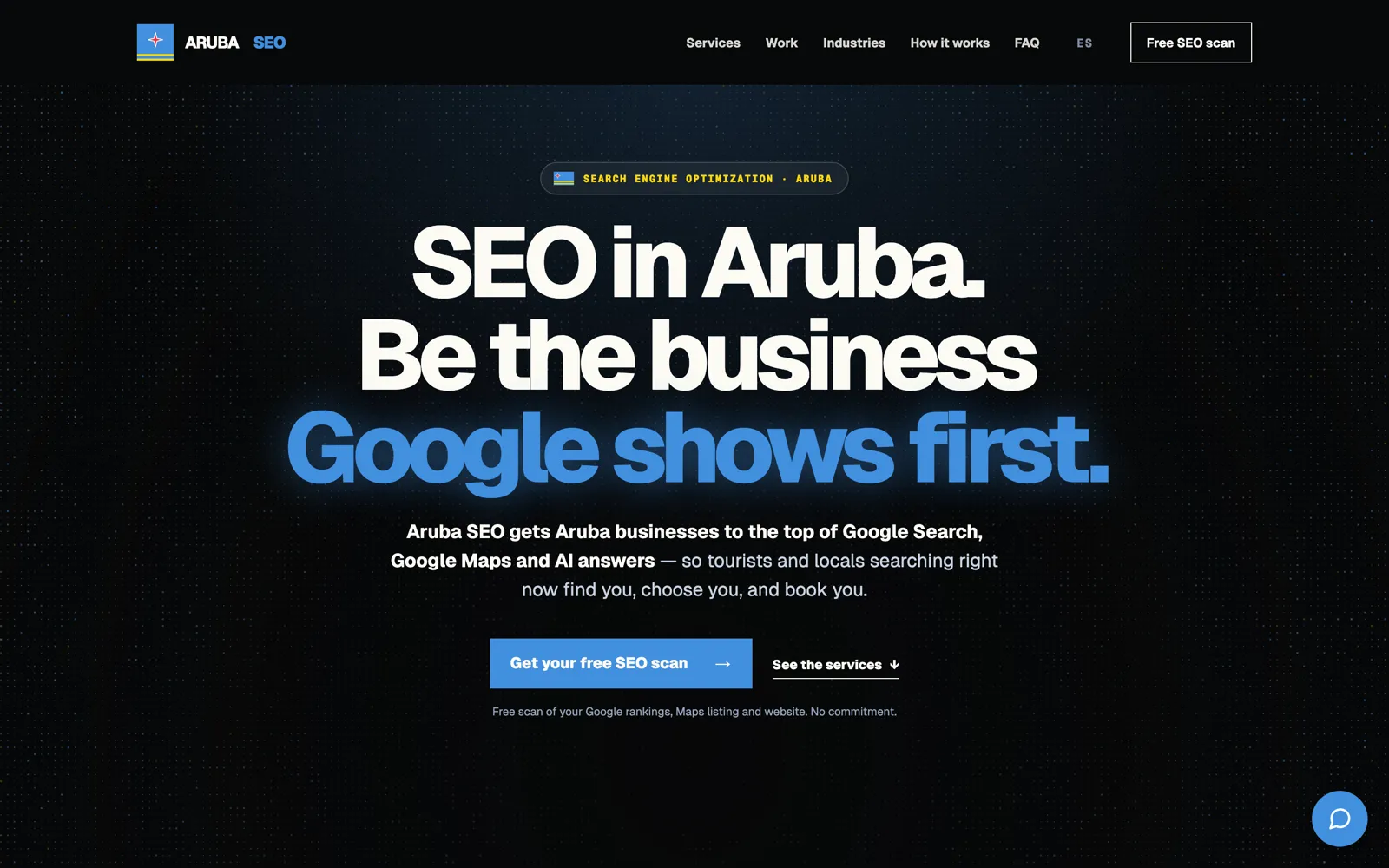 Sitio web de Aruba SEO en pantalla de escritorio